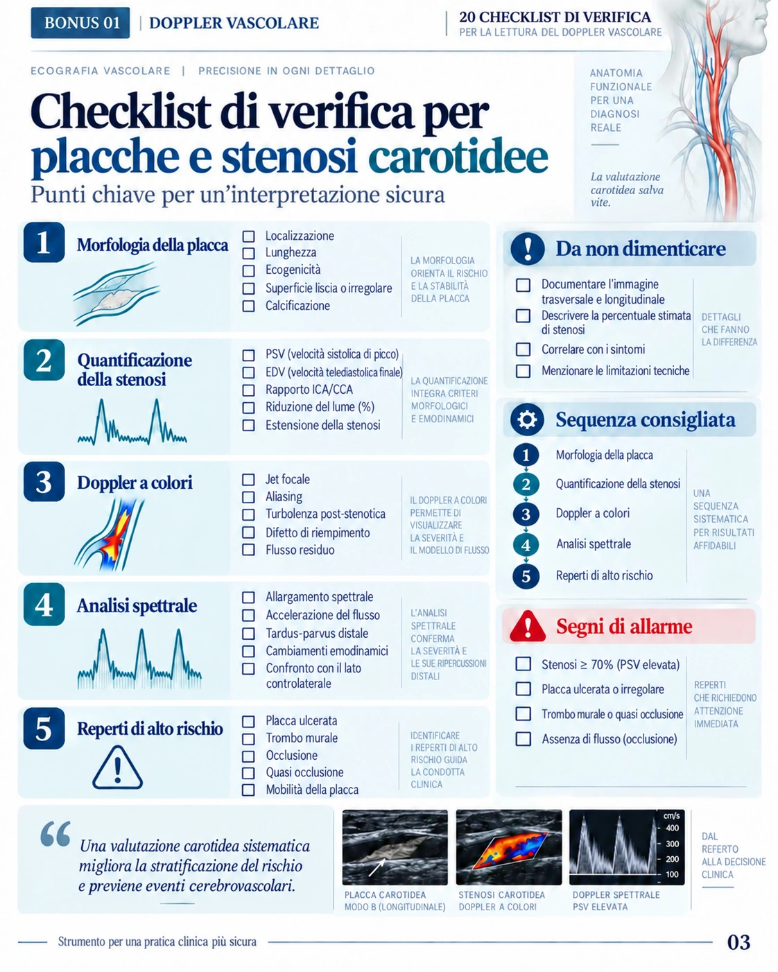 Pagina 3: Checklist: carotidi. Anteprima in italiano del materiale di Doppler vascolare.